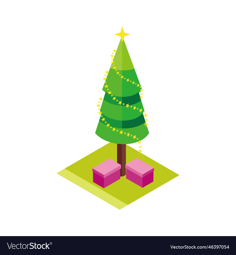 Christmas tree isometric flat icon isolated white