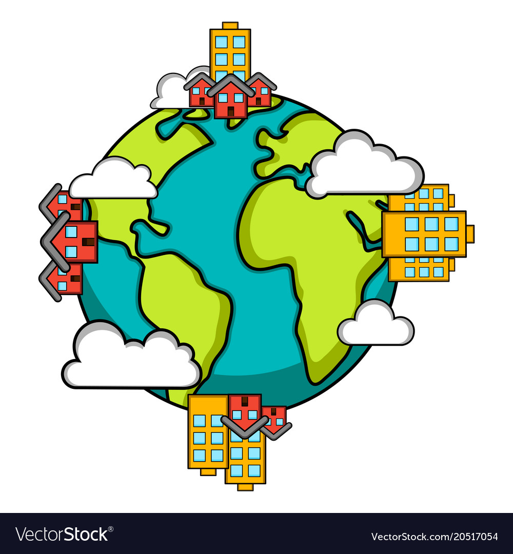 Earth with buildings icon day Royalty Free Vector Image