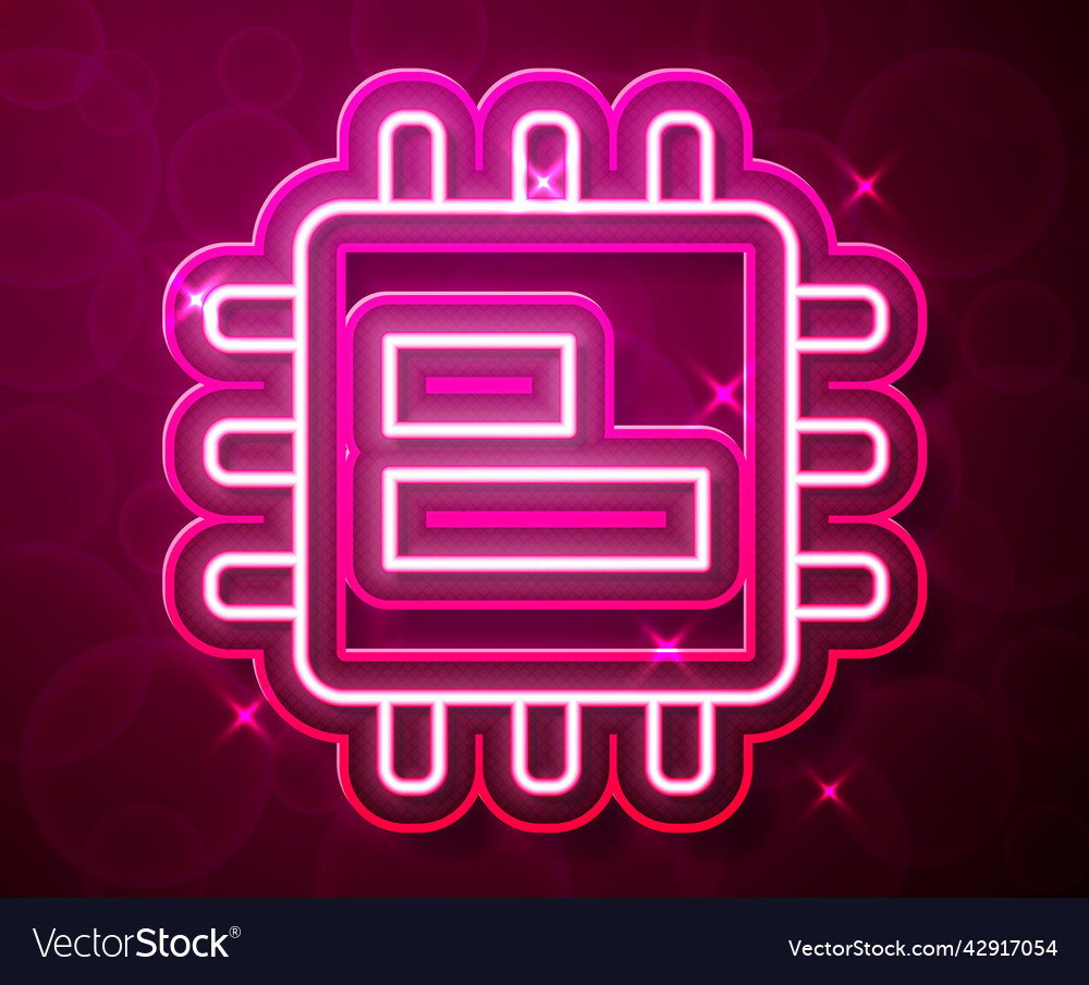 Glowing neon line computer processor vector image Glowing neon line computer processor