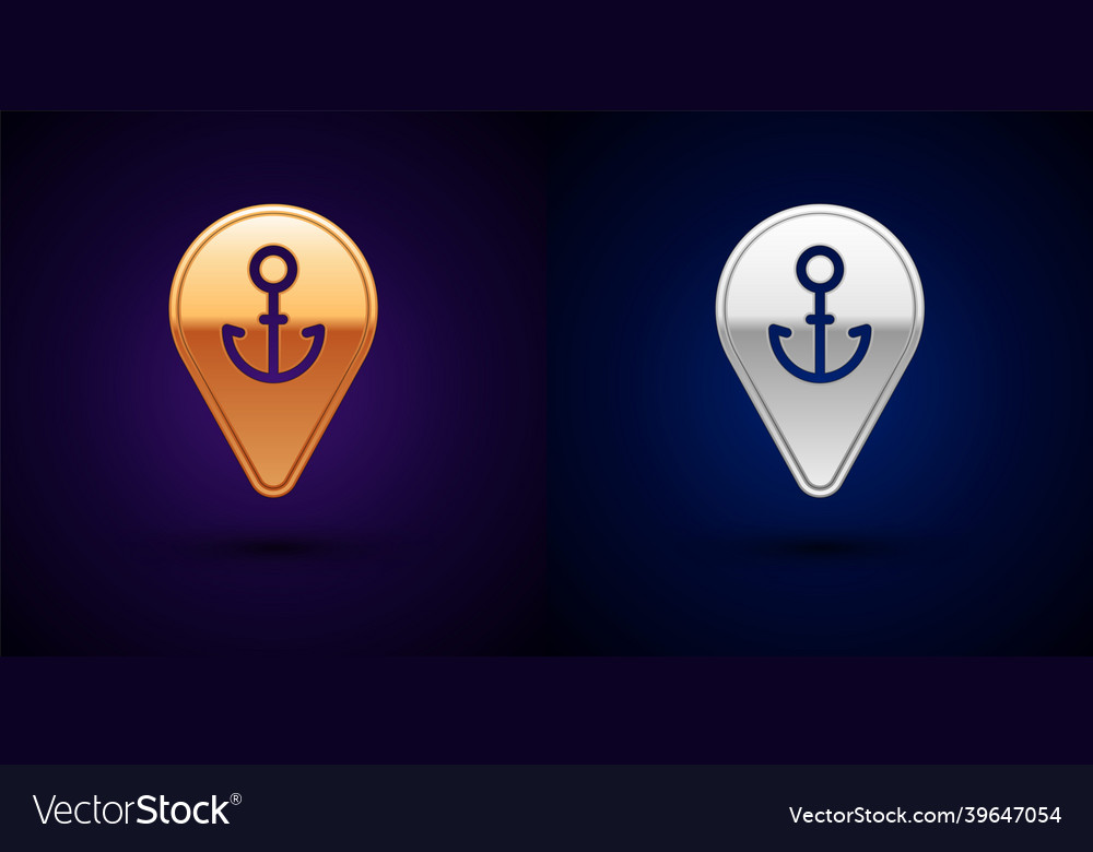 Gold and silver map pointer with anchor icon vector image Gold and silver map pointer with anchor icon