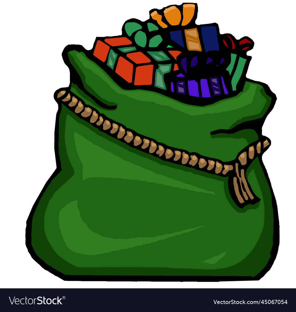 Green santa claus bag with gifts