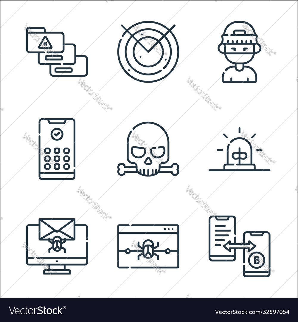 Hacker line icons linear set quality