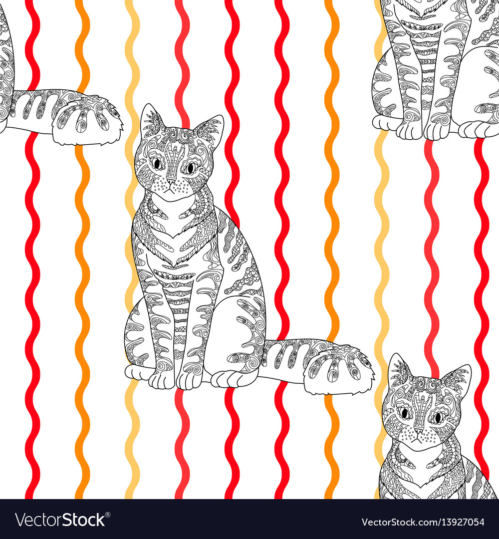 High detailed seamless pattern with cat vector image High detailed seamless pattern with cat