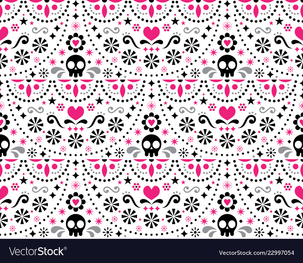 Mexican folk art seamless skull pattern vector image Mexican folk art seamless skull pattern