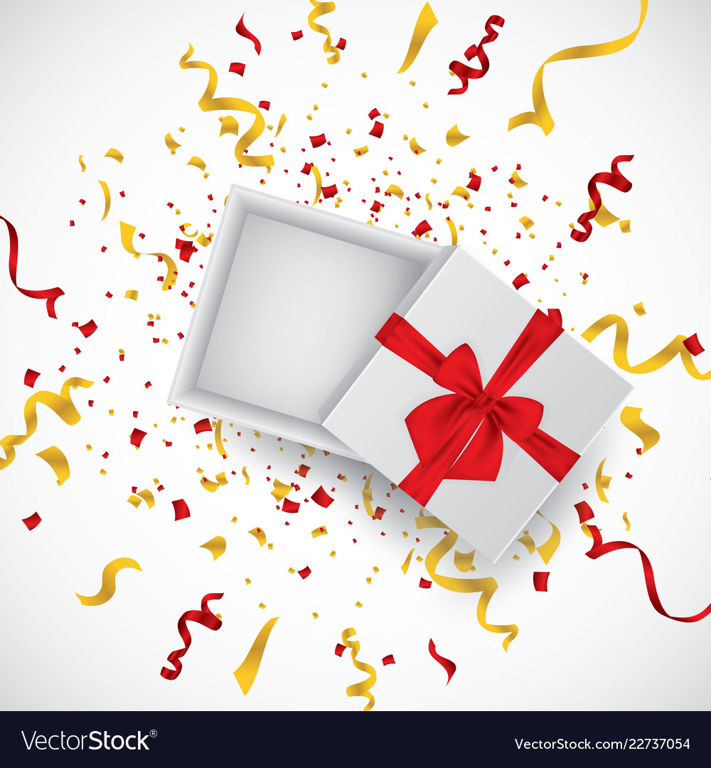 Open 3d Realistic Gift Box With Red Ribbon Vector Image