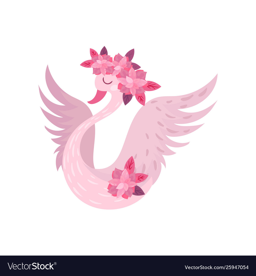 Pink swan with spread wings