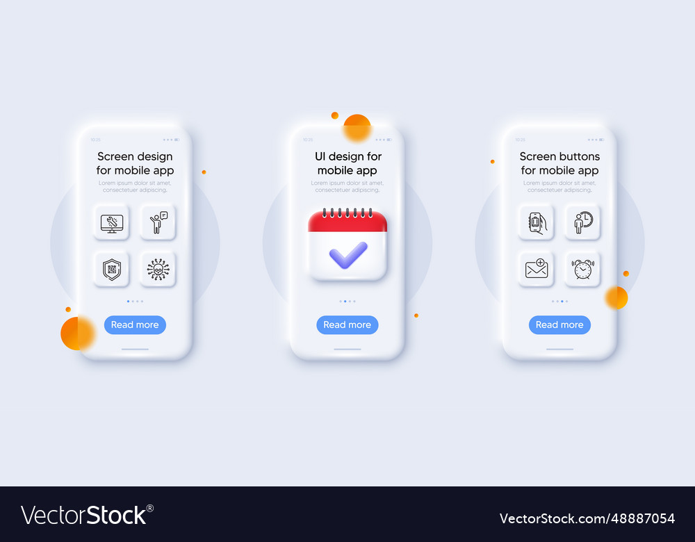 Qr code alarm clock and waiting line icons pack vector image Qr code alarm clock and waiting line icons pack