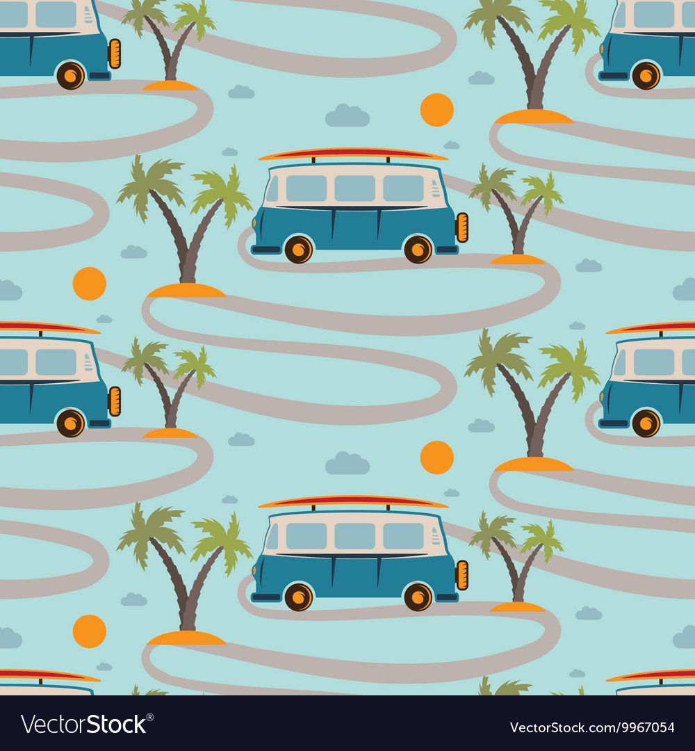 Retro Bus and Surfboard Pattern