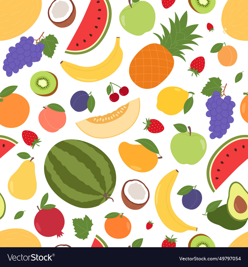 Seamless pattern with different fruits and berries vector image Seamless pattern with different fruits and berries
