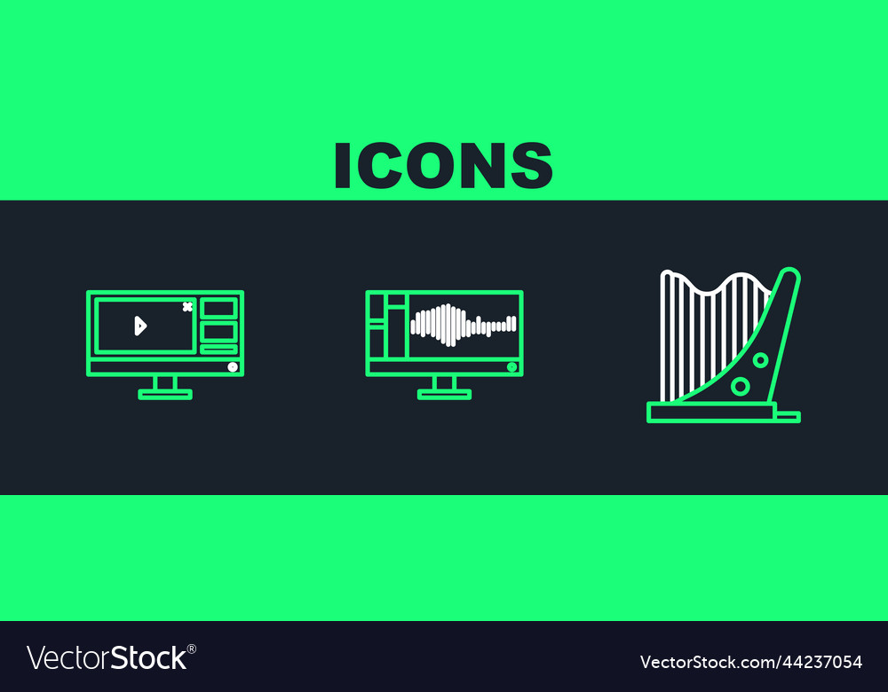 Set line harp video recorder or editor software vector image Set line harp video recorder or editor software