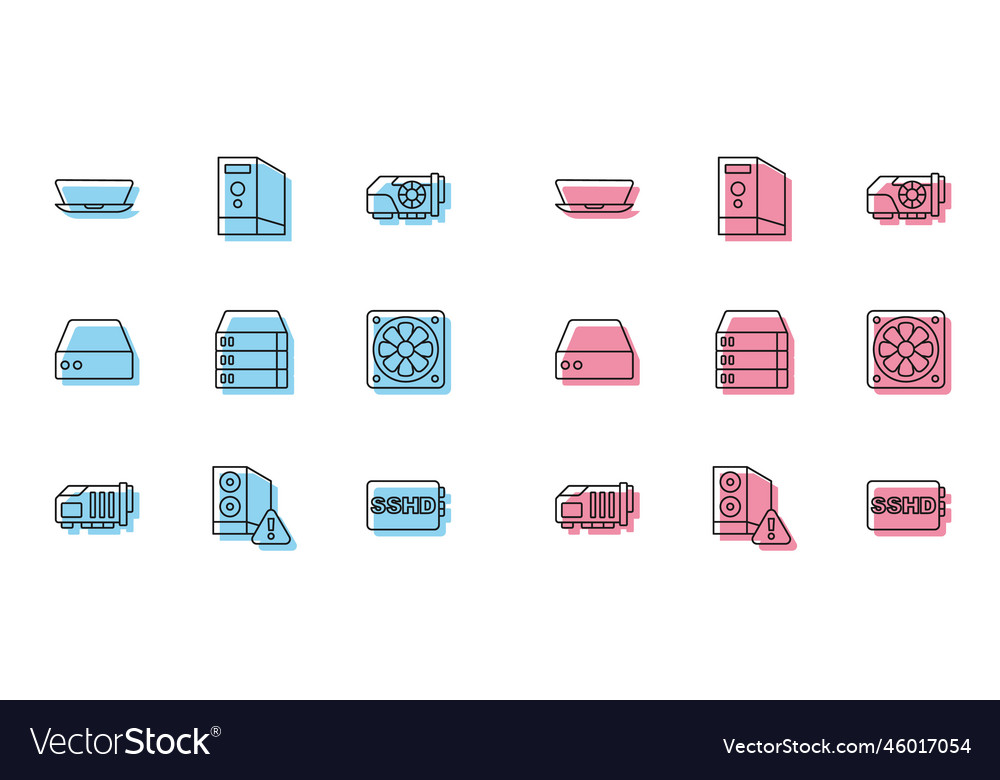 Set line video graphic card case of computer vector image Set line video graphic card case of computer