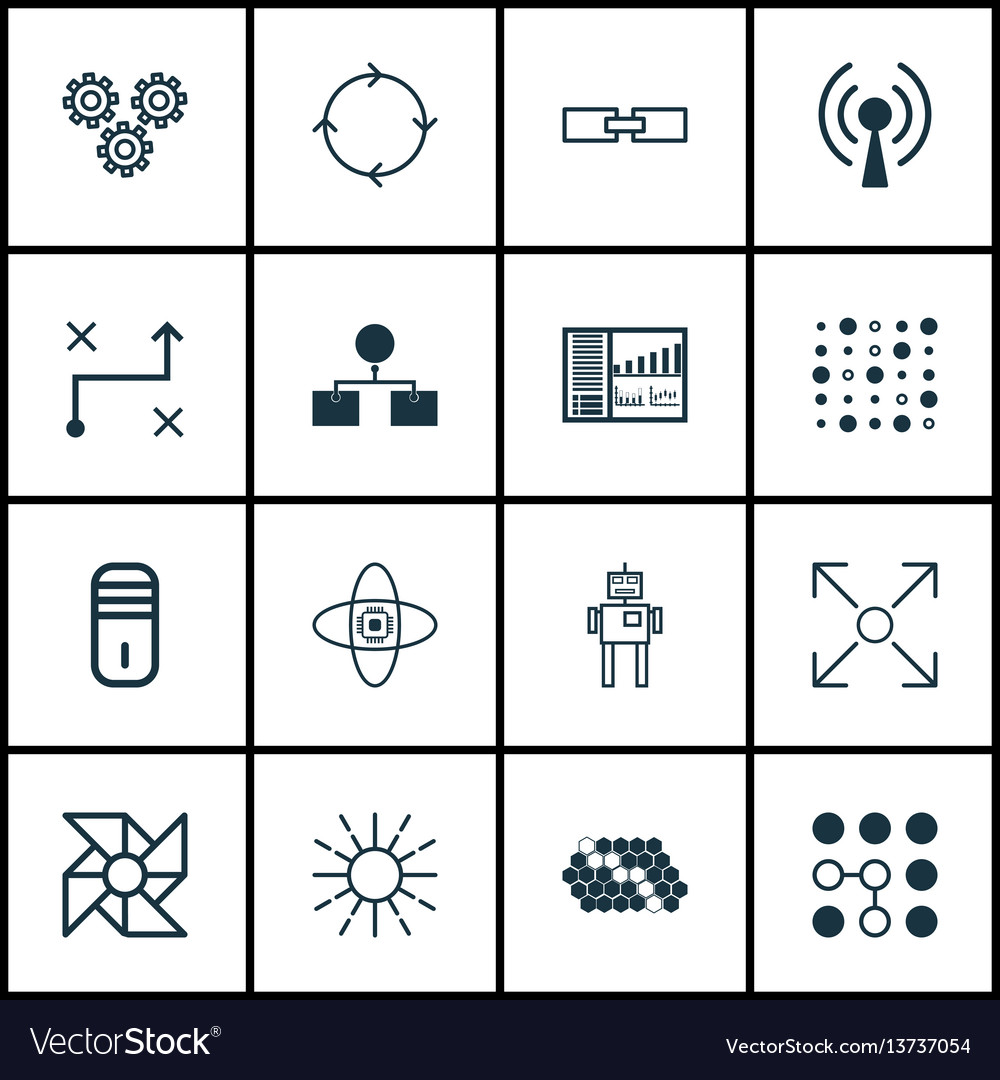 Set of 16 artificial intelligence icons includes vector image Set of 16 artificial intelligence icons includes