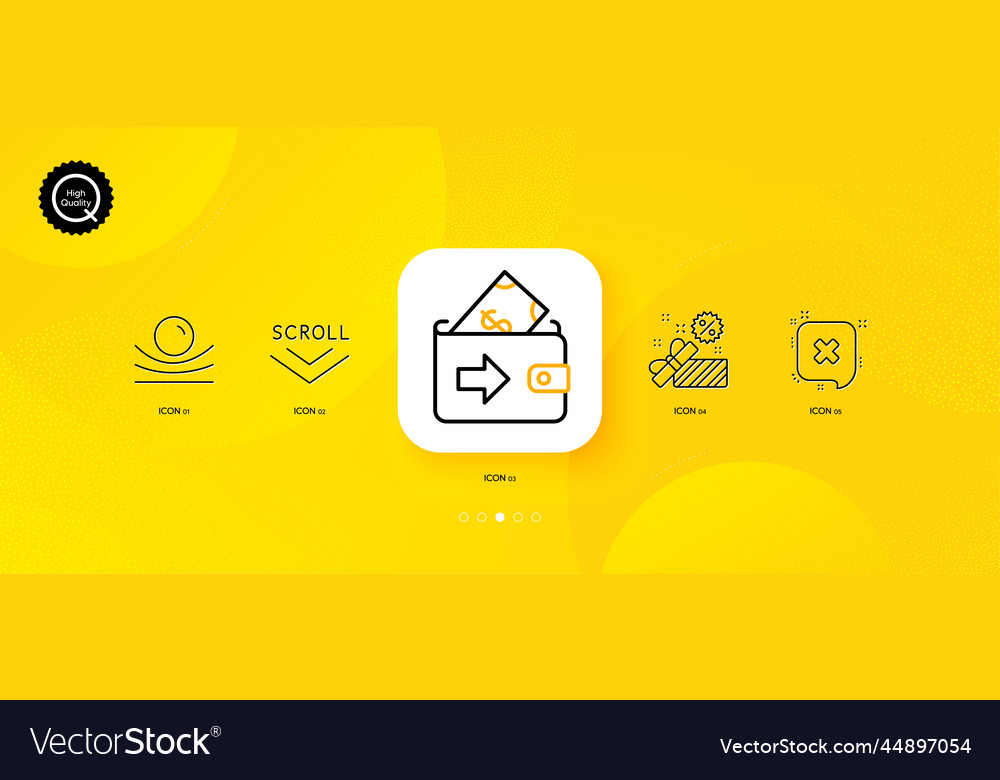 Wallet reject and scroll down minimal line icons vector image Wallet reject and scroll down minimal line icons