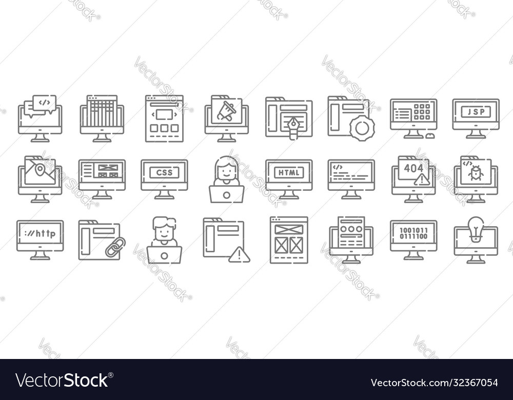 Web development line icons linear set quality vector image Web development line icons linear set quality