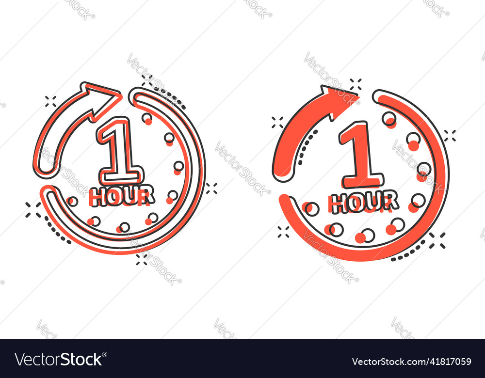 1 hour clock icon in comic style timer countdown