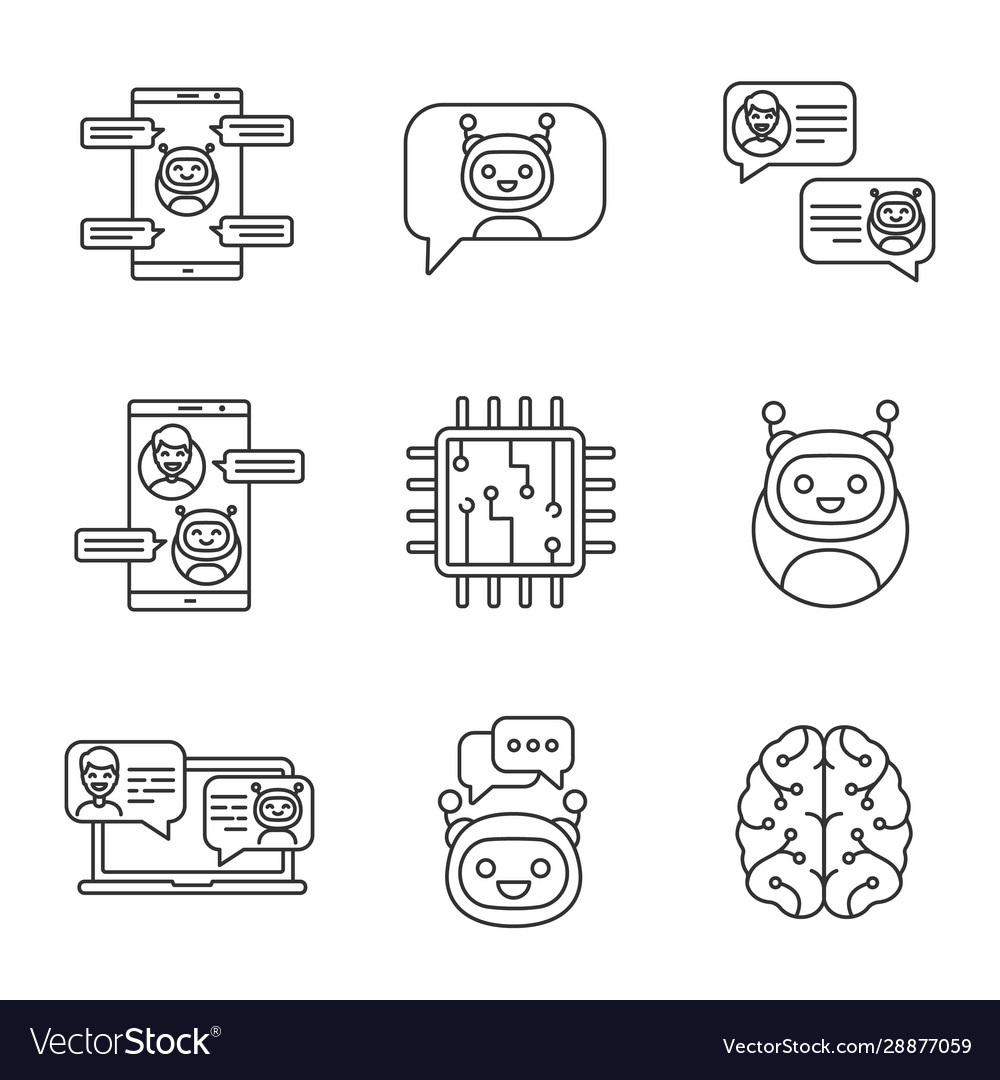 Chatbots linear icons set vector image Chatbots linear icons set