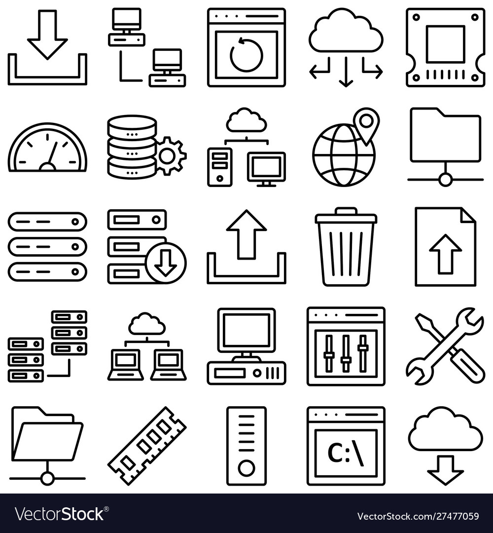 Database server and location icons set every ico