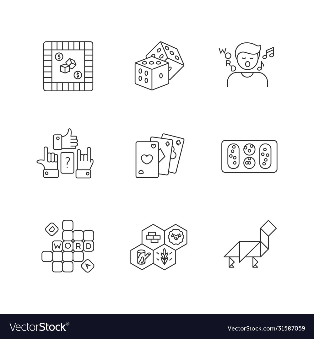 Entertaining games pixel perfect linear icons set vector image Entertaining games pixel perfect linear icons set