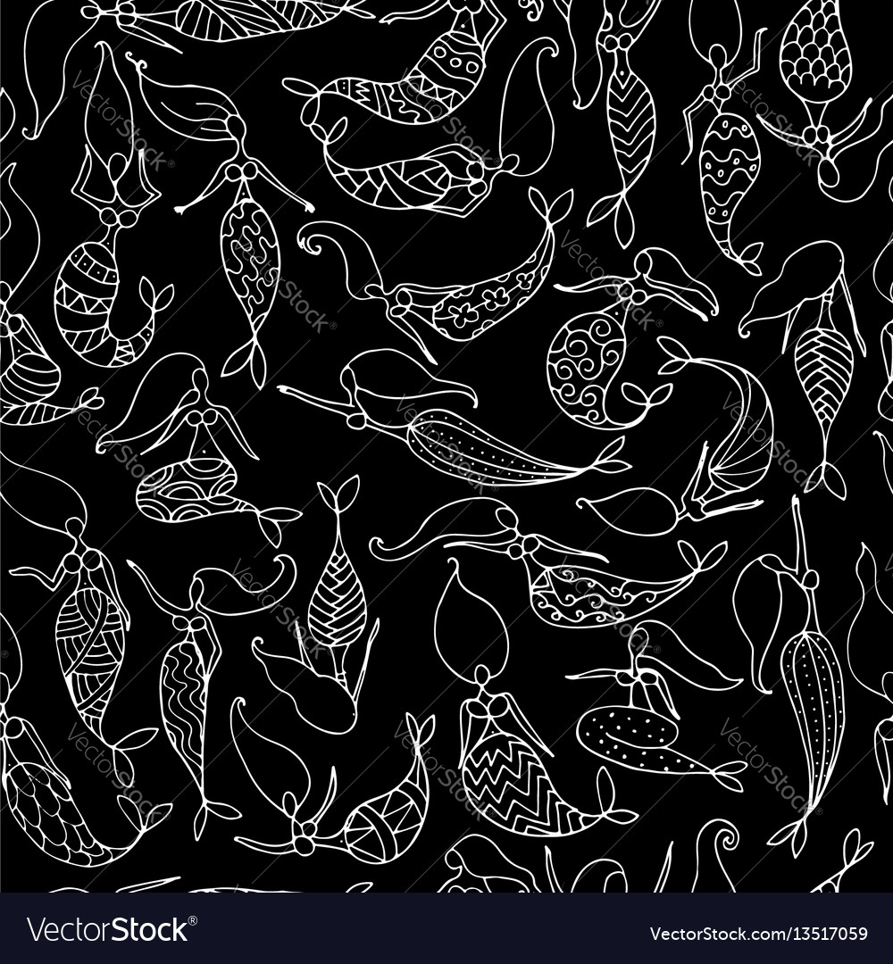Mermaids sketch seamless pattern for your design