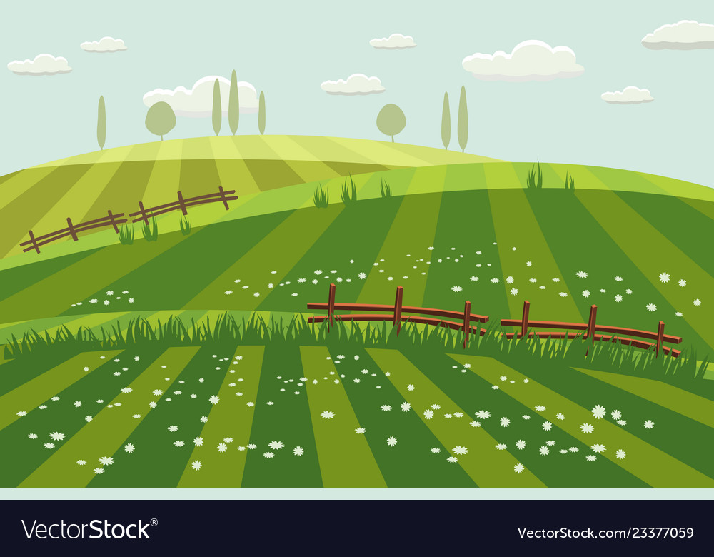 Rural countryside landscape spring green meadows vector image Rural countryside landscape spring green meadows