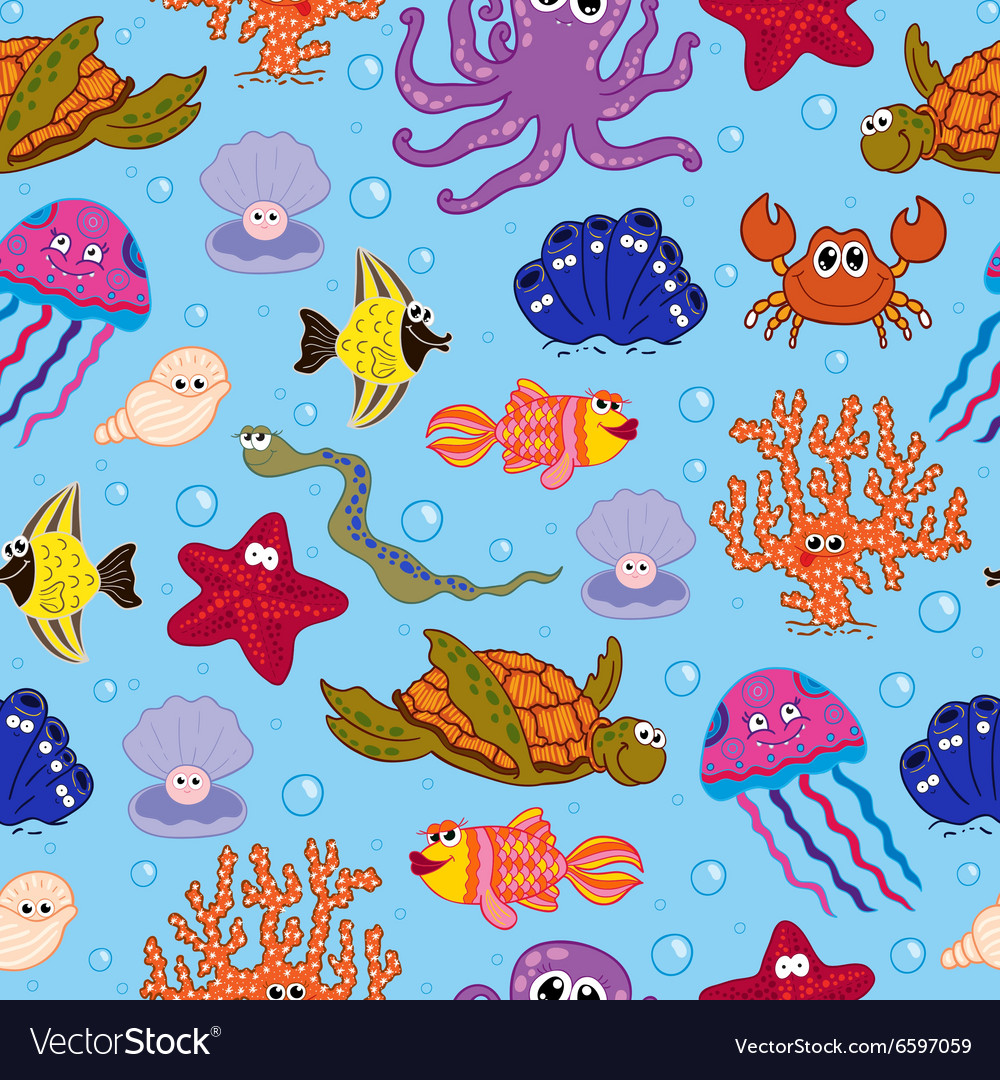 Seamless background with sea animals Royalty Free Vector