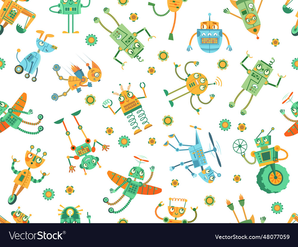 Seamless robots pattern robot rocket colorful