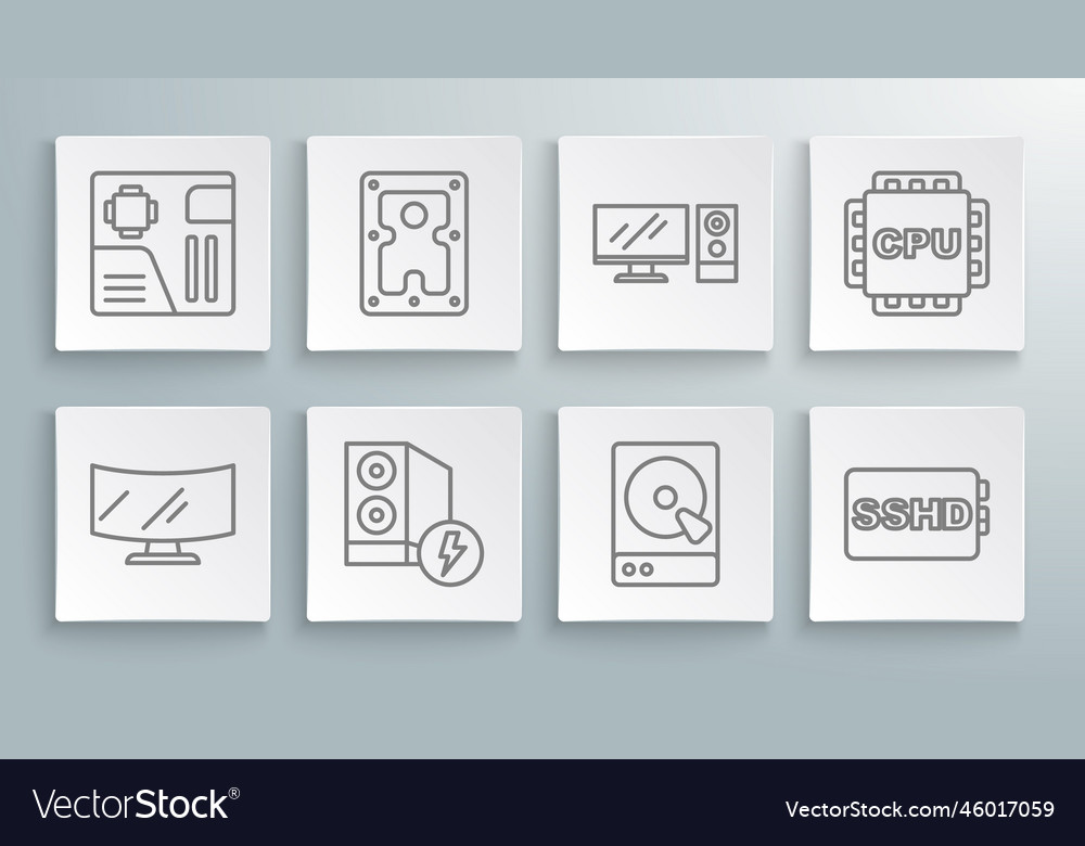 Set line computer monitor screen hard disk drive vector image Set line computer monitor screen hard disk drive