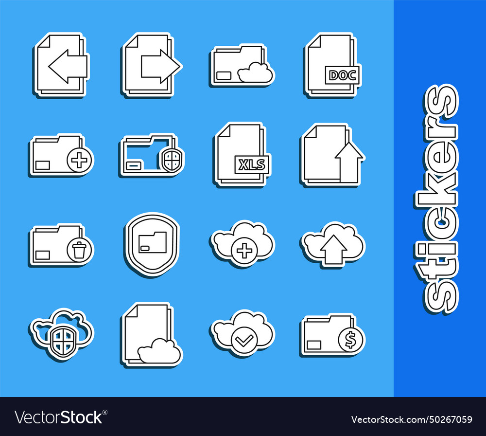 Set line finance document folder cloud upload vector image Set line finance document folder cloud upload