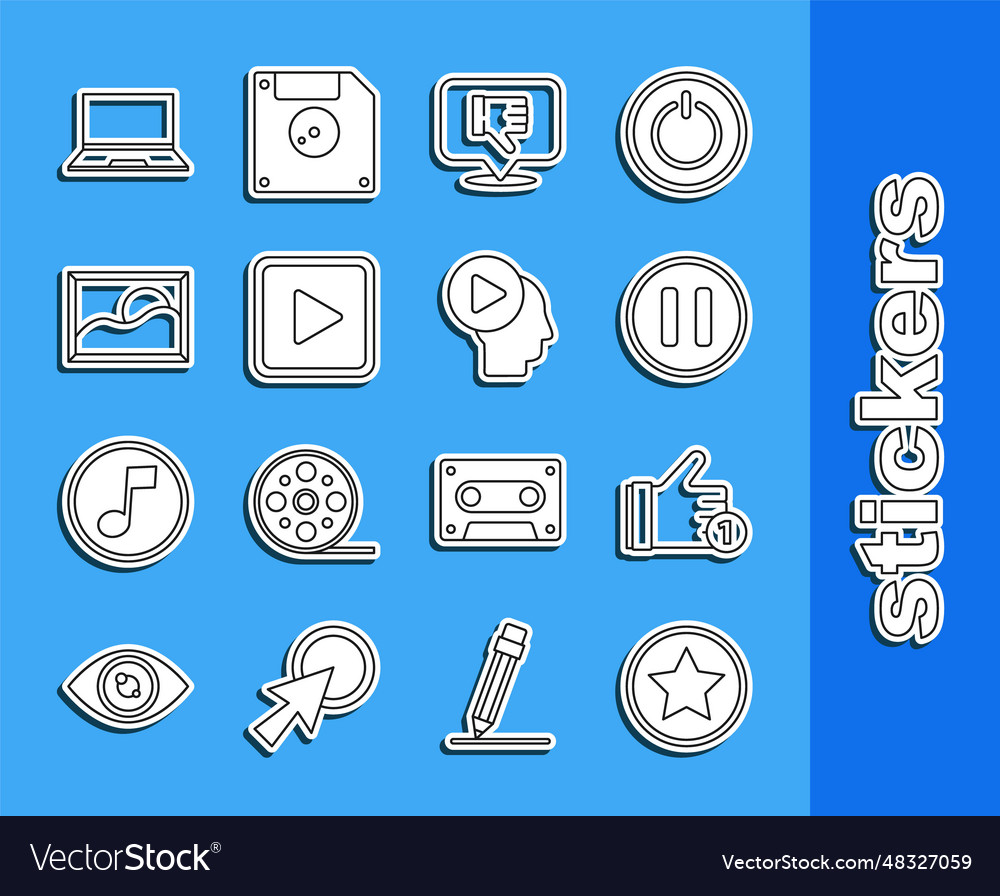 Set line star hand like pause button dislike vector image Set line star hand like pause button dislike