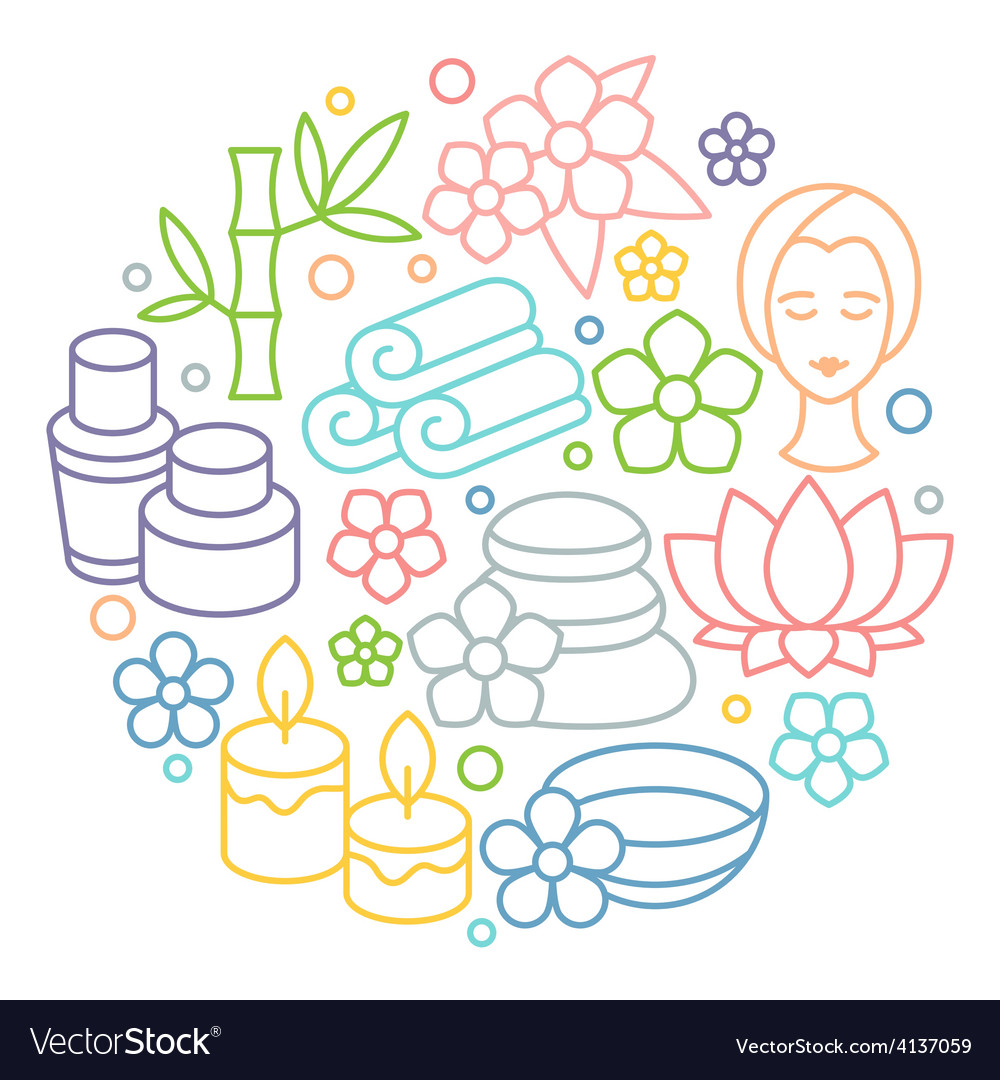 Spa and recreation background with icons in linear
