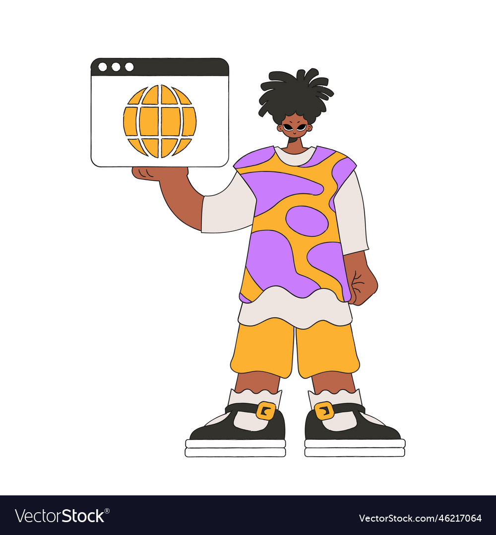 A bright and stylish of man using web browser vector image A bright and stylish of man using web browser