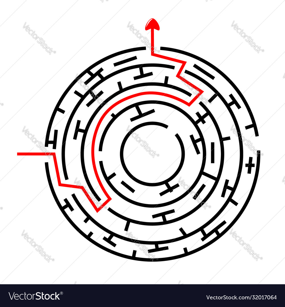 Black circle maze red line from in to out