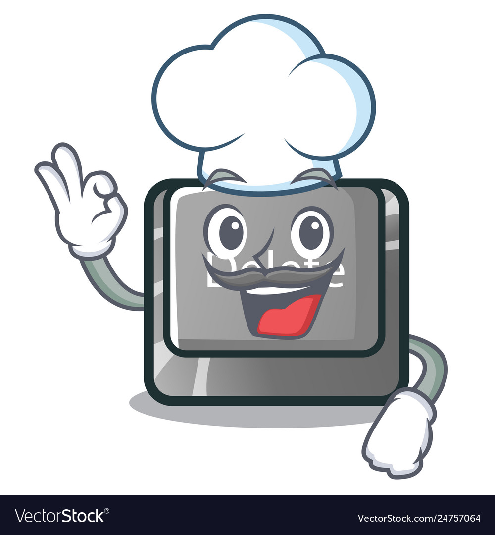 Chef cartoon delete button located on keyboard vector image Chef cartoon delete button located on keyboard