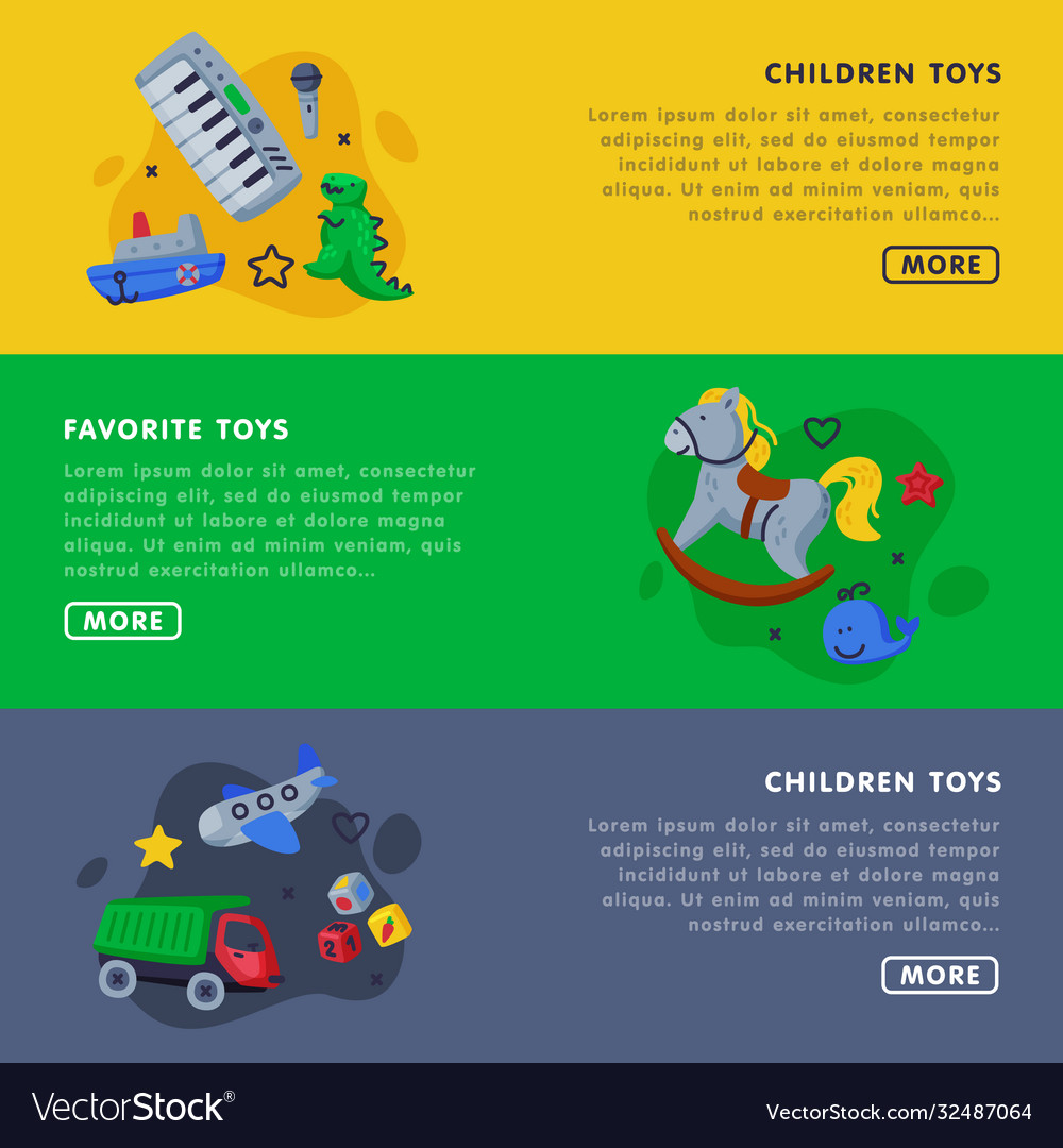 Children favorite toys landing page templates set