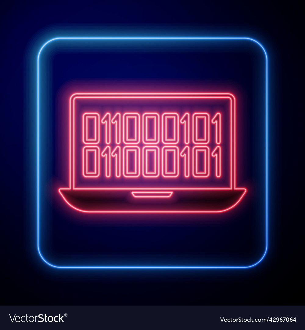 Glowing neon binary code icon isolated on black