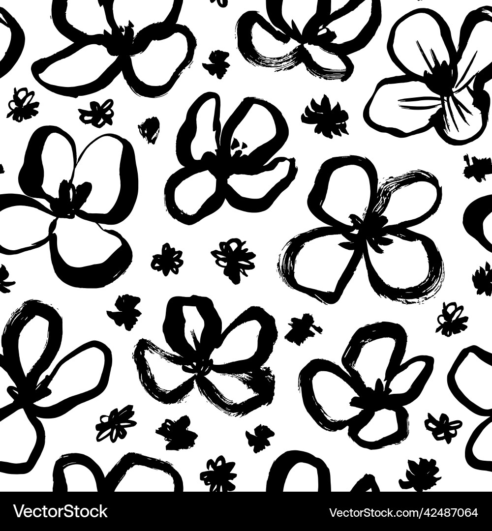 Hand drawn black botanical seamless pattern Vector Image