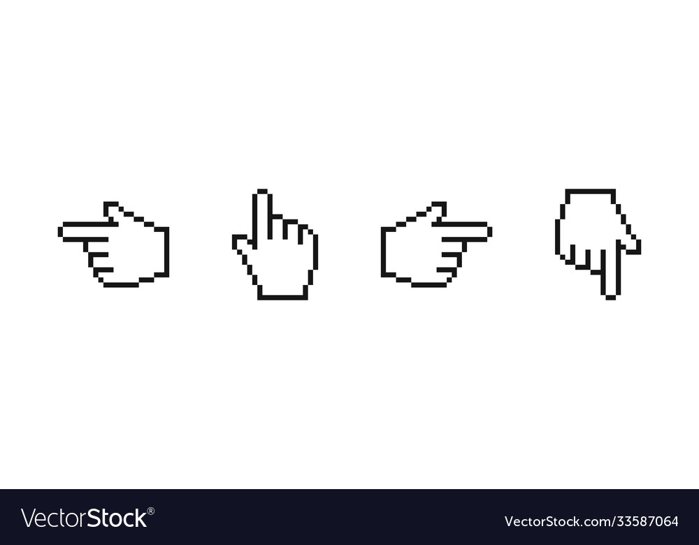 Hand finger cursor icon in pixel style flat set vector image Hand finger cursor icon in pixel style flat set