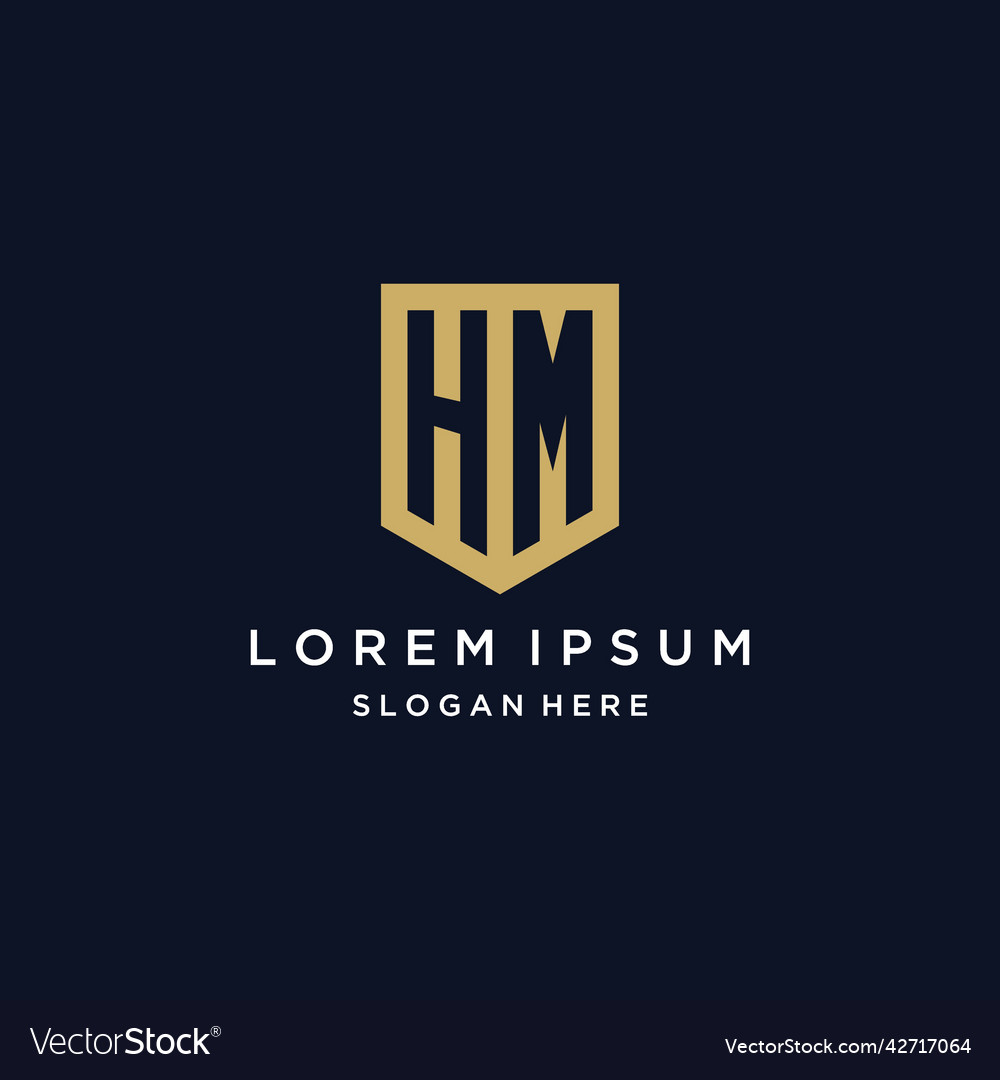 Hm monogram initials logo design with shield icon