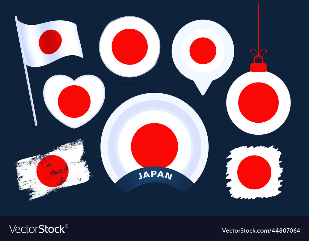 Japan flag collection big set of national flag Vector Image