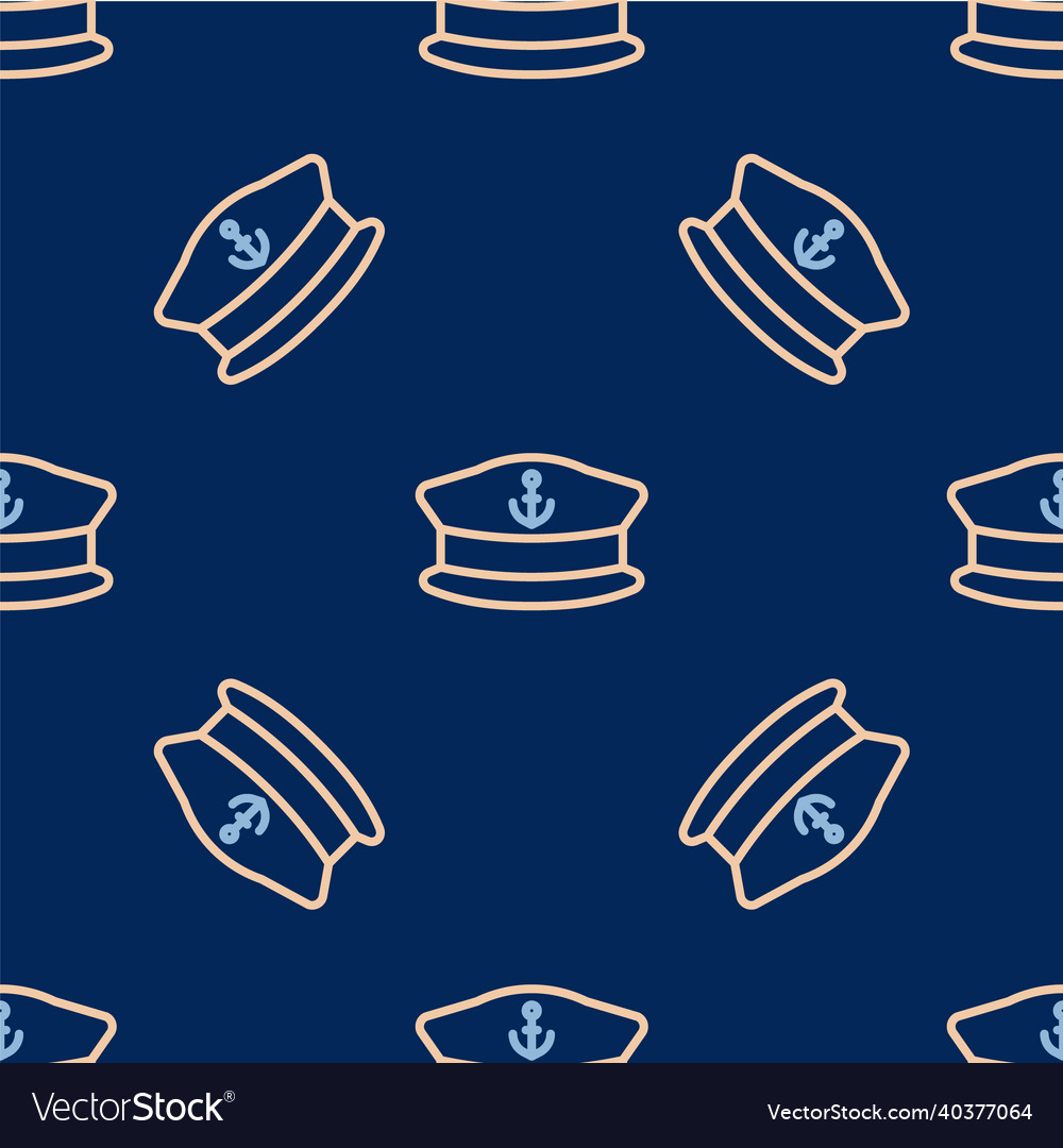 Line captain hat icon isolated seamless pattern