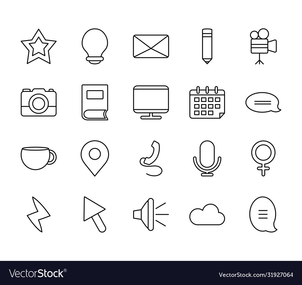 Location pin and web icons set line style vector image Location pin and web icons set line style