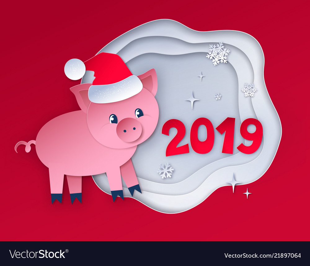 Red colored postcard of new year pig Royalty Free Vector