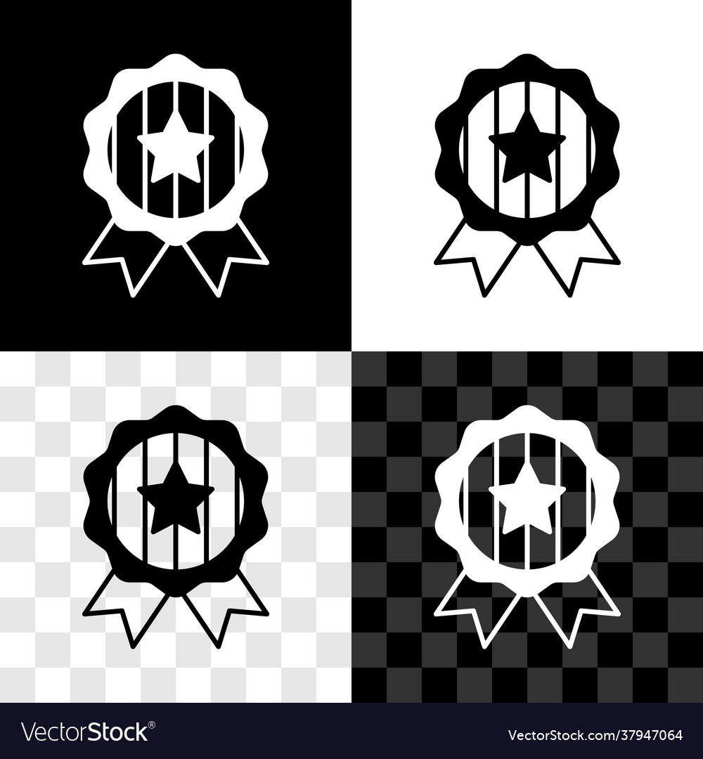 Set medal with star icon isolated on black