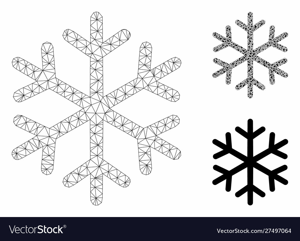 Snowflake mesh 2d model and triangle mosaic vector image Snowflake mesh 2d model and triangle mosaic