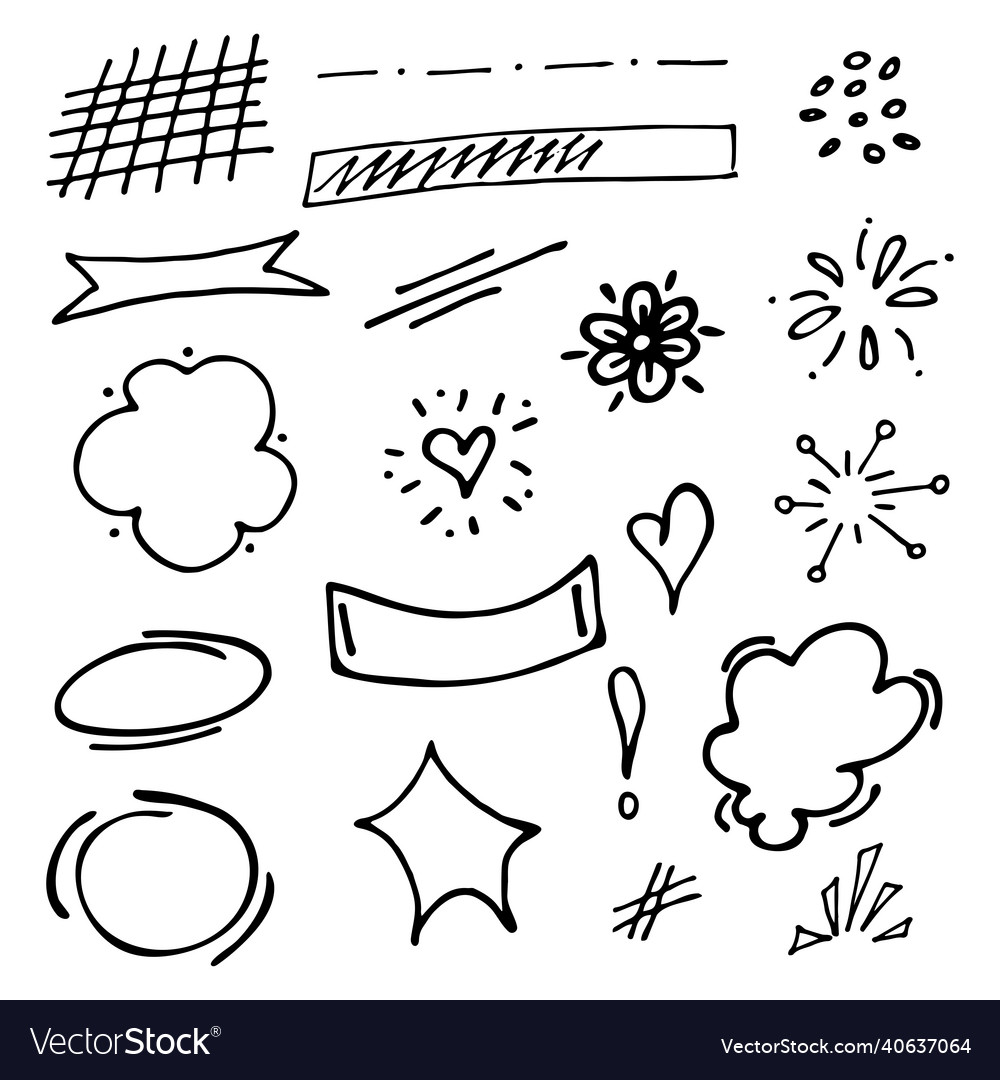 Underlines curly lines and frame doodle set vector image Underlines curly lines and frame doodle set