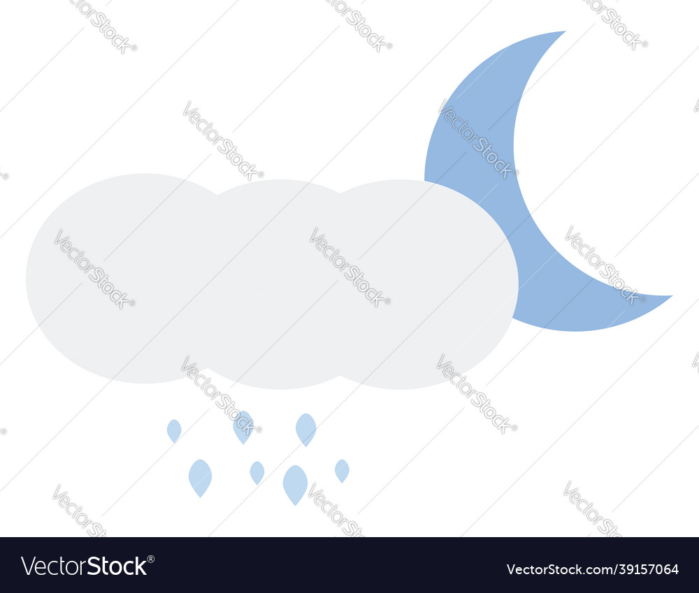 Young moon with cloud and rain drops icon