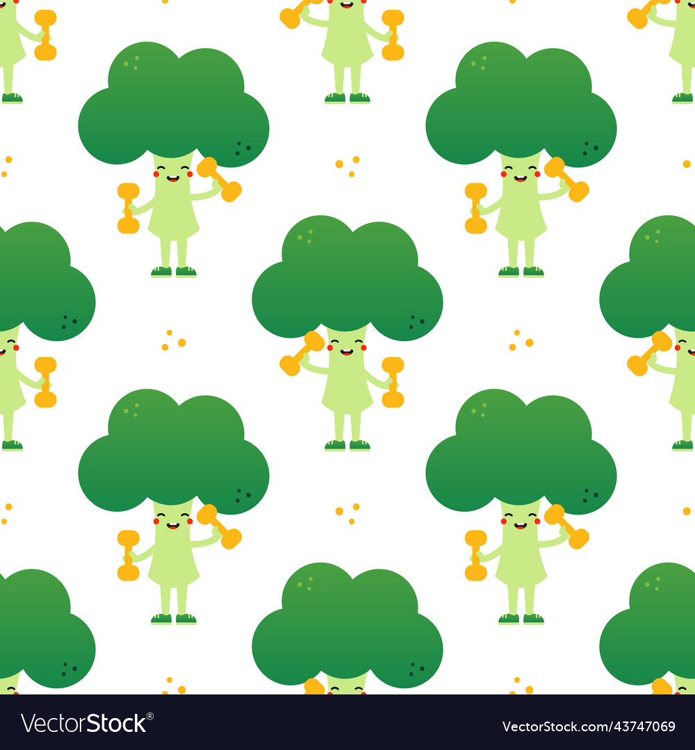 Broccoli character lifting weights pattern Vector Image Broccoli character lifting weights pattern