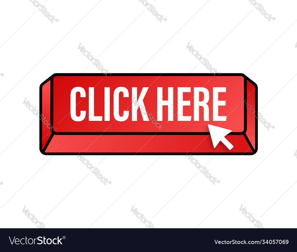Click here button with hand pointer clicking vector image Click here button with hand pointer clicking