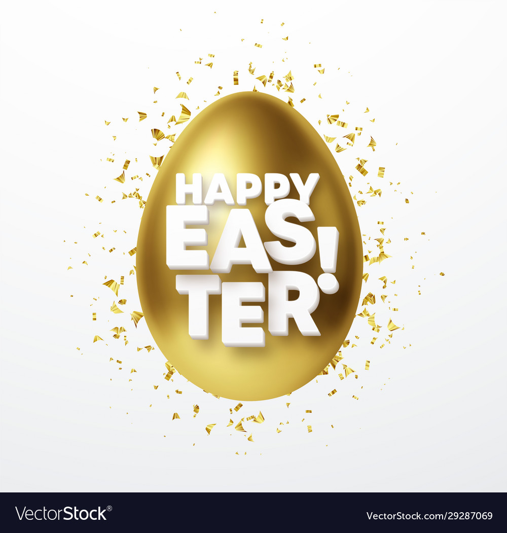 Golden metallic shiny eastr egg and typography Vector Image