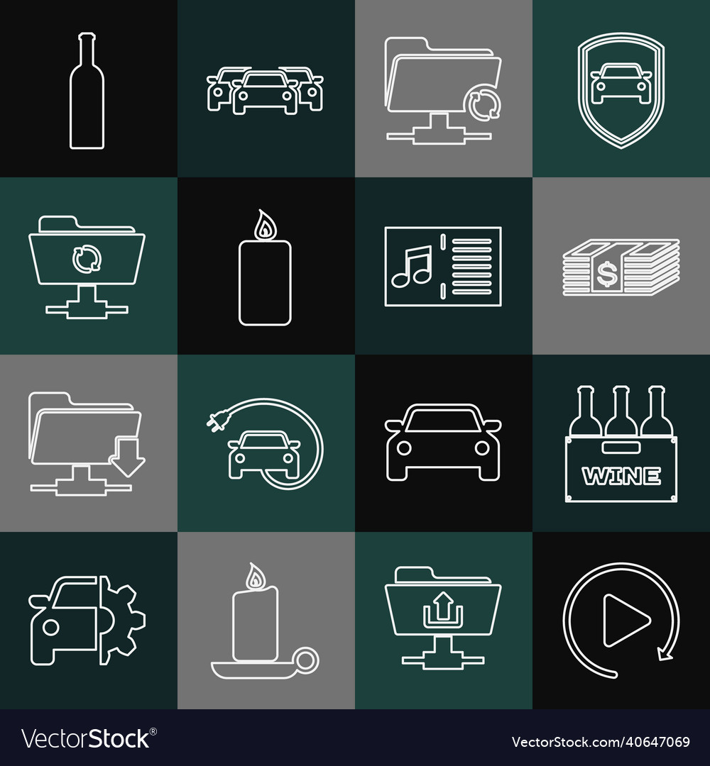 Set line video play button bottles of wine in box vector image Set line video play button bottles of wine in box